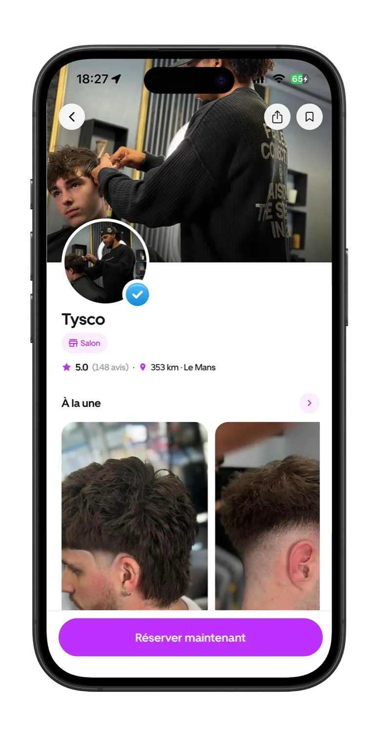 Fiche d'un barber vue depuis l'app client